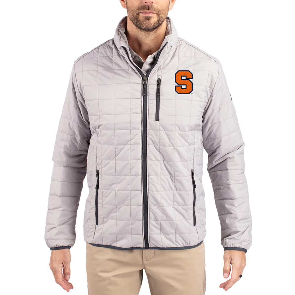 Men's Cutter & Buck Gray Syracuse Orange Rainier Eco Insulated PrimaLoft Full-Zip Puffer Jacket