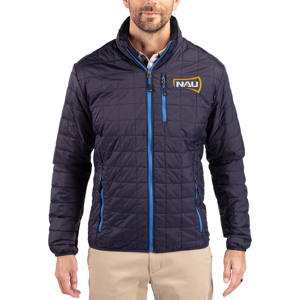 Men's Cutter & Buck Navy Northern Arizona Lumberjacks Rainier Eco Insulated PrimaLoft Full-Zip Puffer Jacket