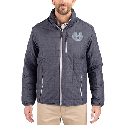Men's Cutter & Buck Anthracite Utah State Aggies Rainier Eco Insulated PrimaLoft Full-Zip Puffer Jacket