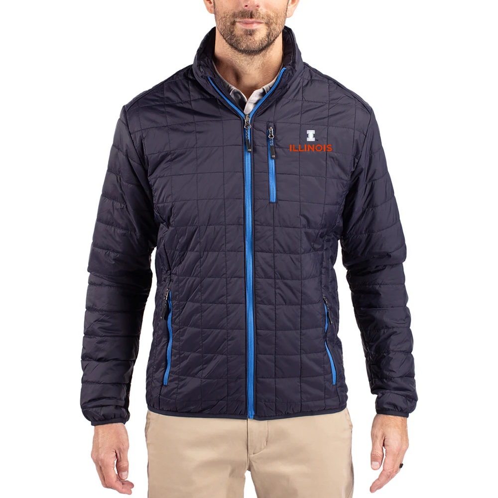 Men's Cutter & Buck Navy Illinois Fighting Illini Rainier Eco Insulated PrimaLoft Full-Zip Puffer Jacket