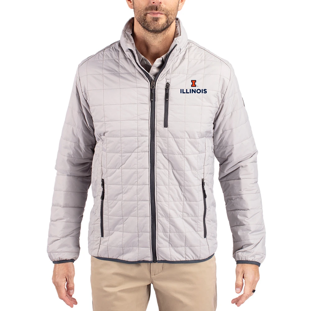 Men's Cutter & Buck Gray Illinois Fighting Illini Rainier Eco Insulated PrimaLoft Full-Zip Puffer Jacket