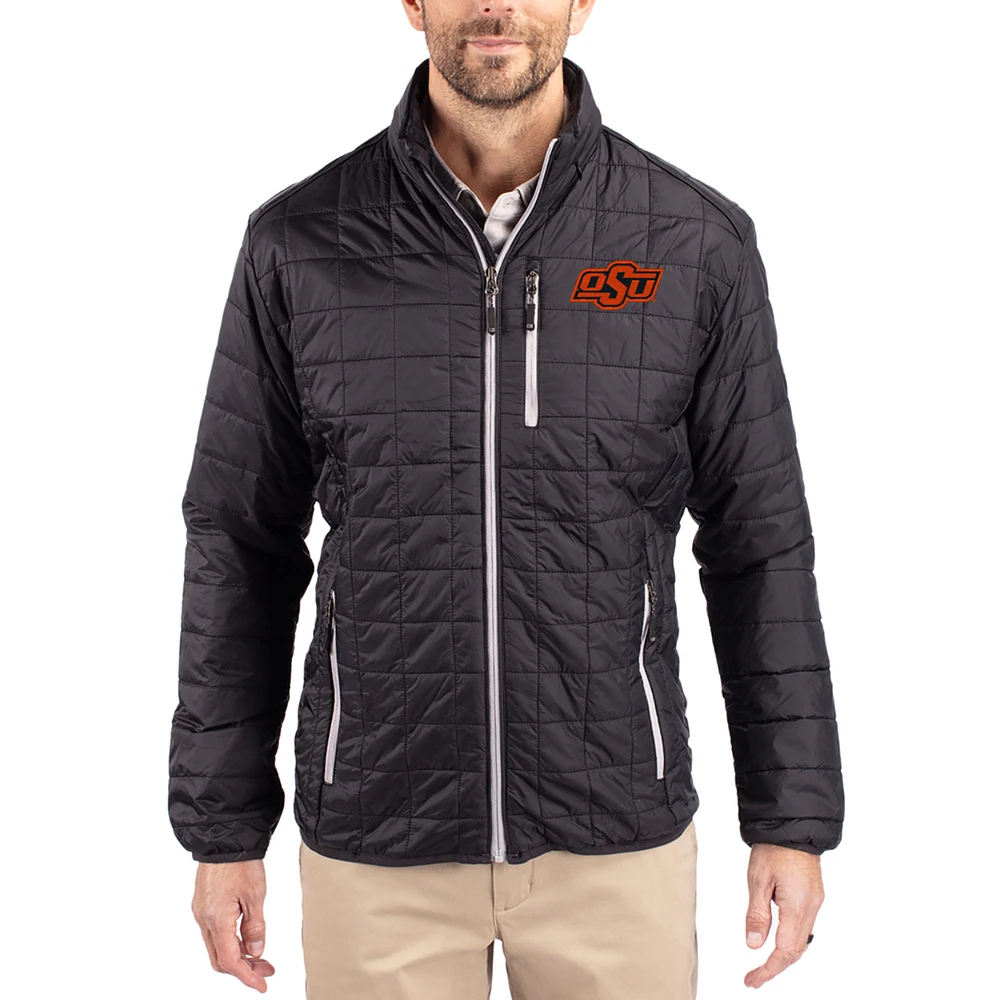 Men's Cutter & Buck Black Oklahoma State Cowboys Rainier Eco Insulated PrimaLoft Full-Zip Puffer Jacket