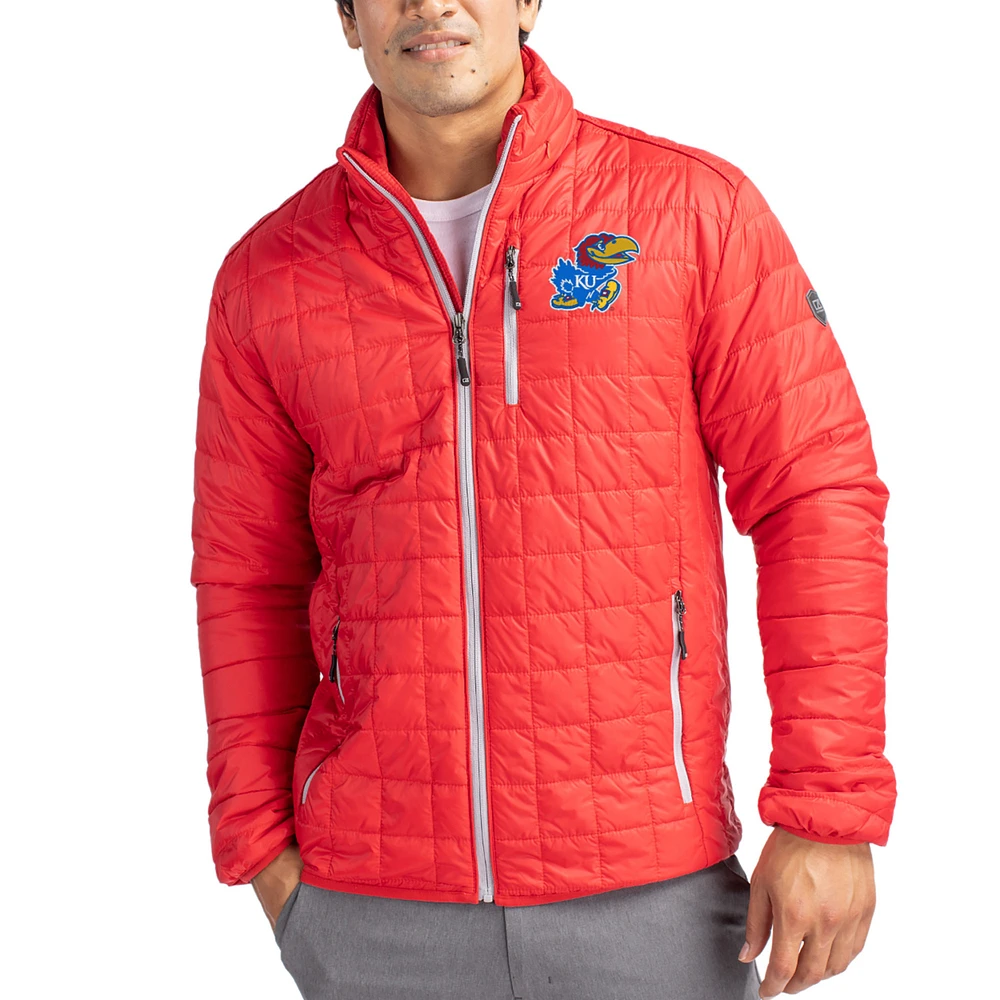 Men's Cutter & Buck Kansas Jayhawks Rainier Eco Insulated PrimaLoft Full-Zip Puffer Jacket