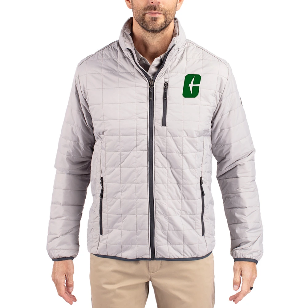 Men's Cutter & Buck Gray Charlotte 49ers Rainier Eco Insulated PrimaLoft Full-Zip Puffer Jacket