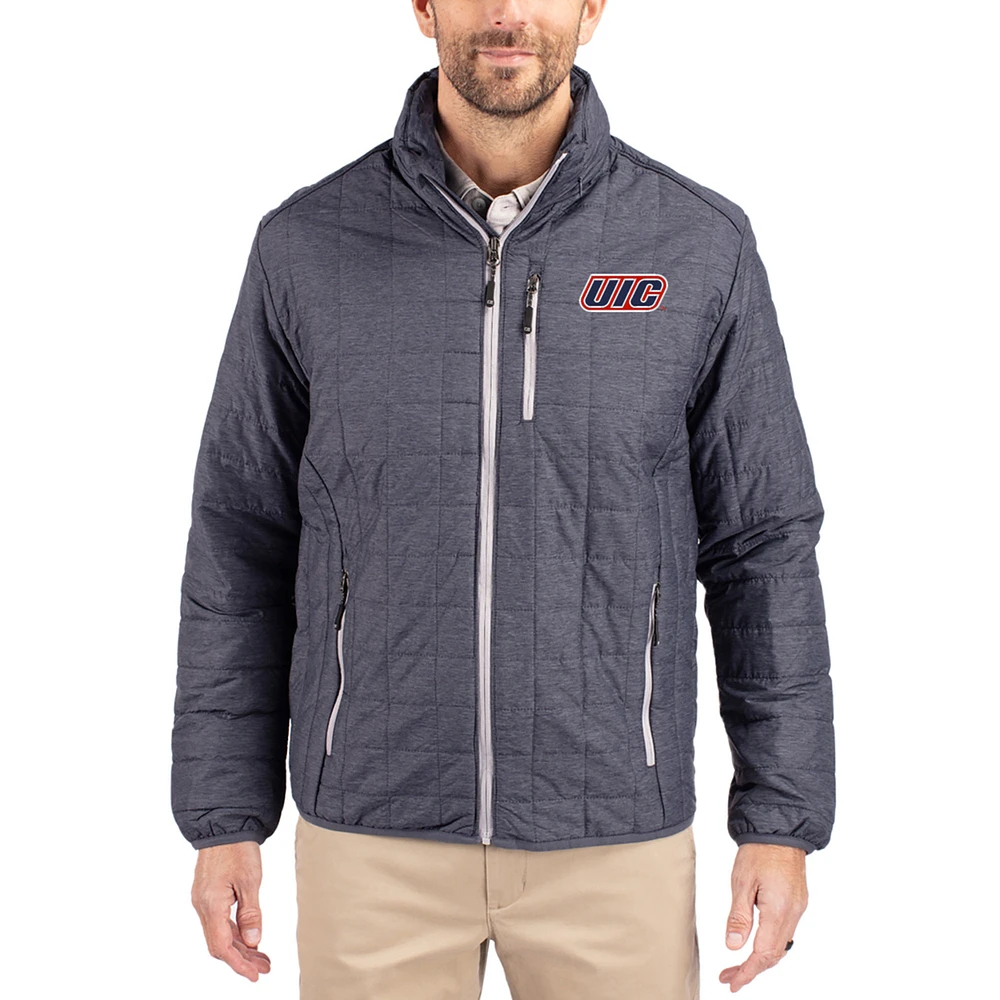 Men's Cutter & Buck Anthracite UIC Flames Rainier Eco Insulated PrimaLoft Full-Zip Puffer Jacket