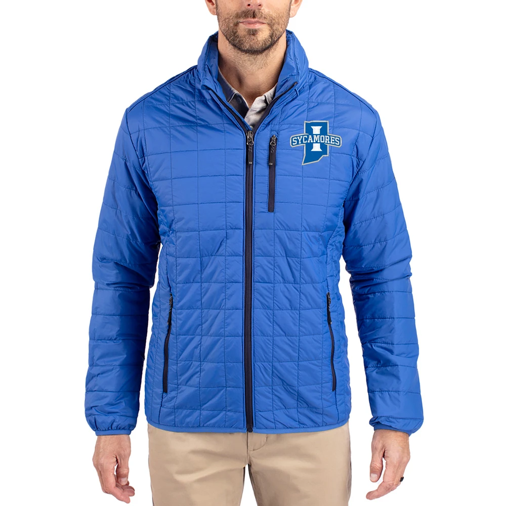 Men's Cutter & Buck Royal Indiana State Sycamores Rainier Eco Insulated PrimaLoft Full-Zip Puffer Jacket