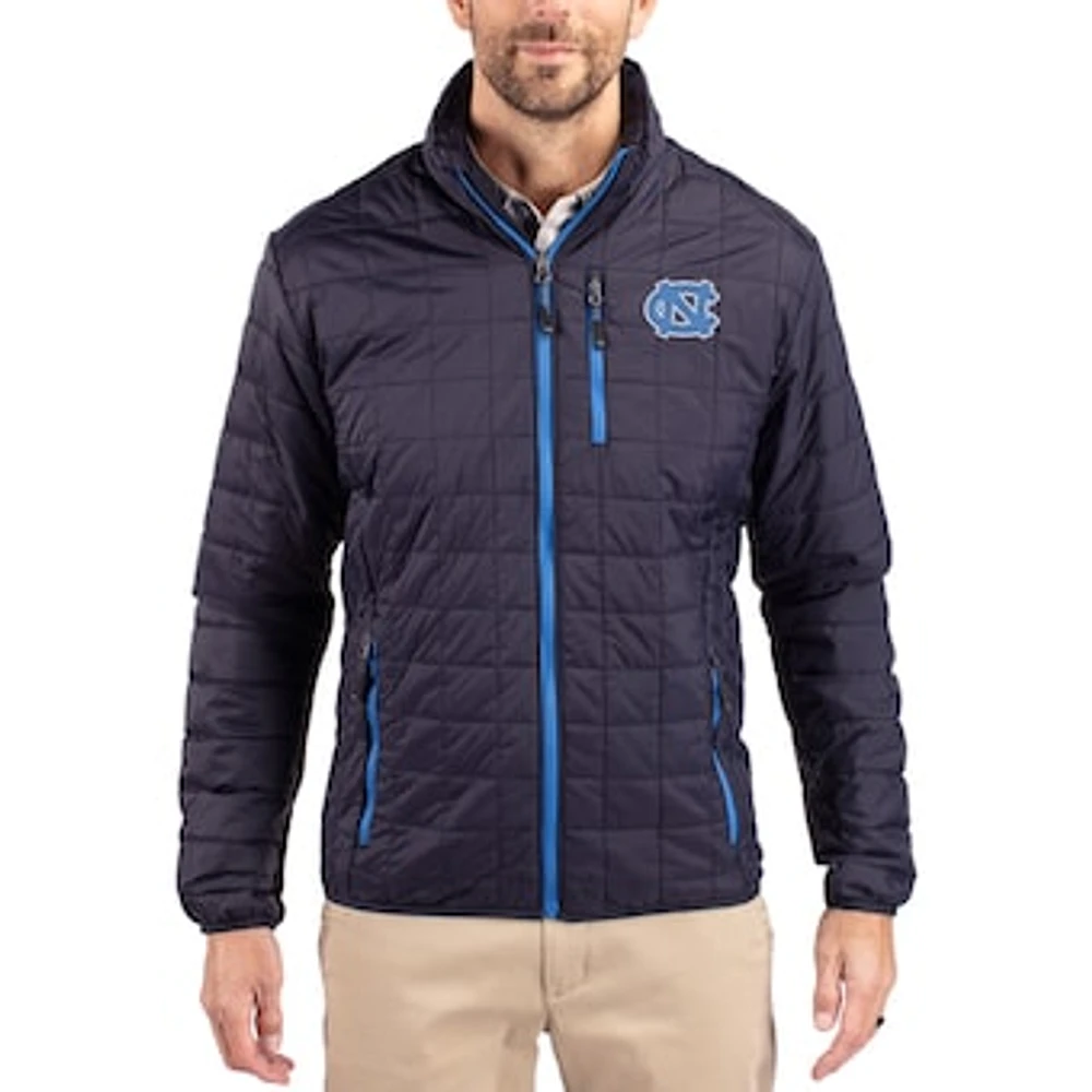 Men's Cutter & Buck Navy North Carolina Tar Heels Rainier Eco Insulated PrimaLoft Full-Zip Puffer Jacket