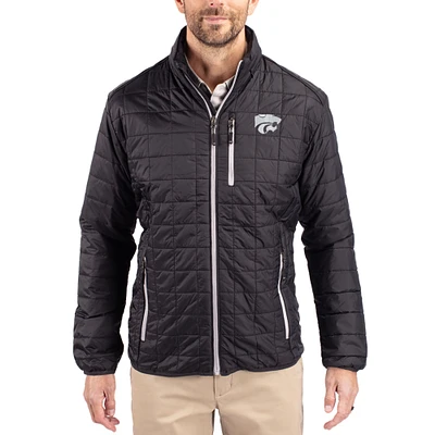 Men's Cutter & Buck Black Kansas State Wildcats Rainier Eco Insulated PrimaLoft Full-Zip Puffer Jacket