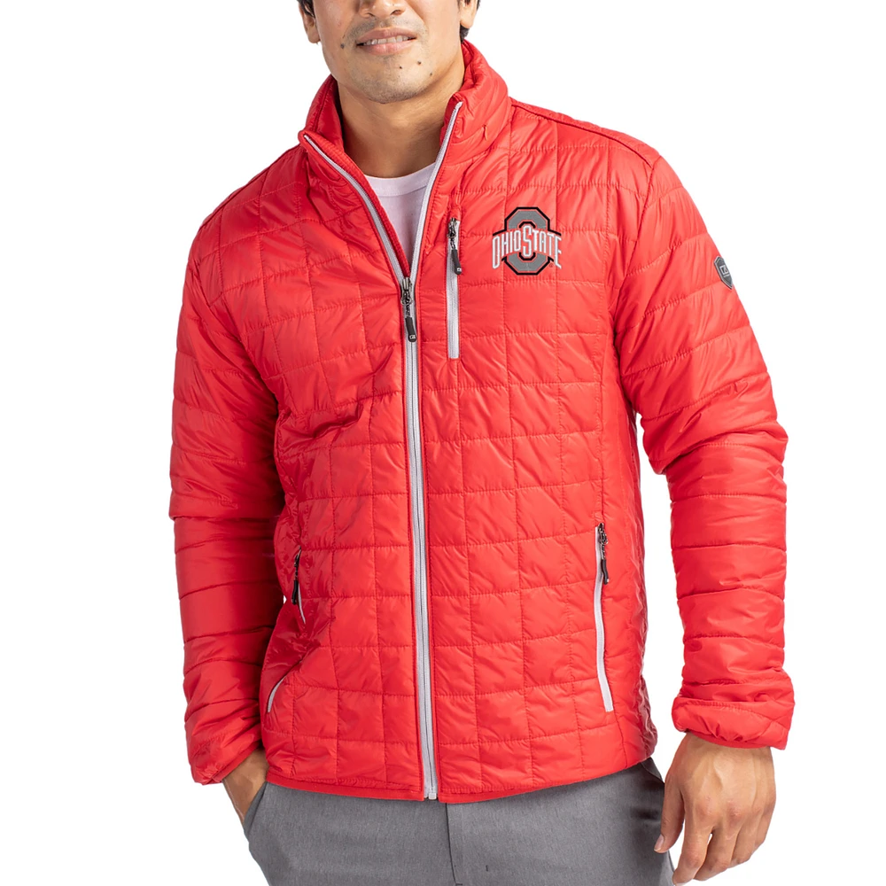 Men's Cutter & Buck Scarlet Ohio State Buckeyes Rainier Eco Insulated PrimaLoft Full-Zip Puffer Jacket