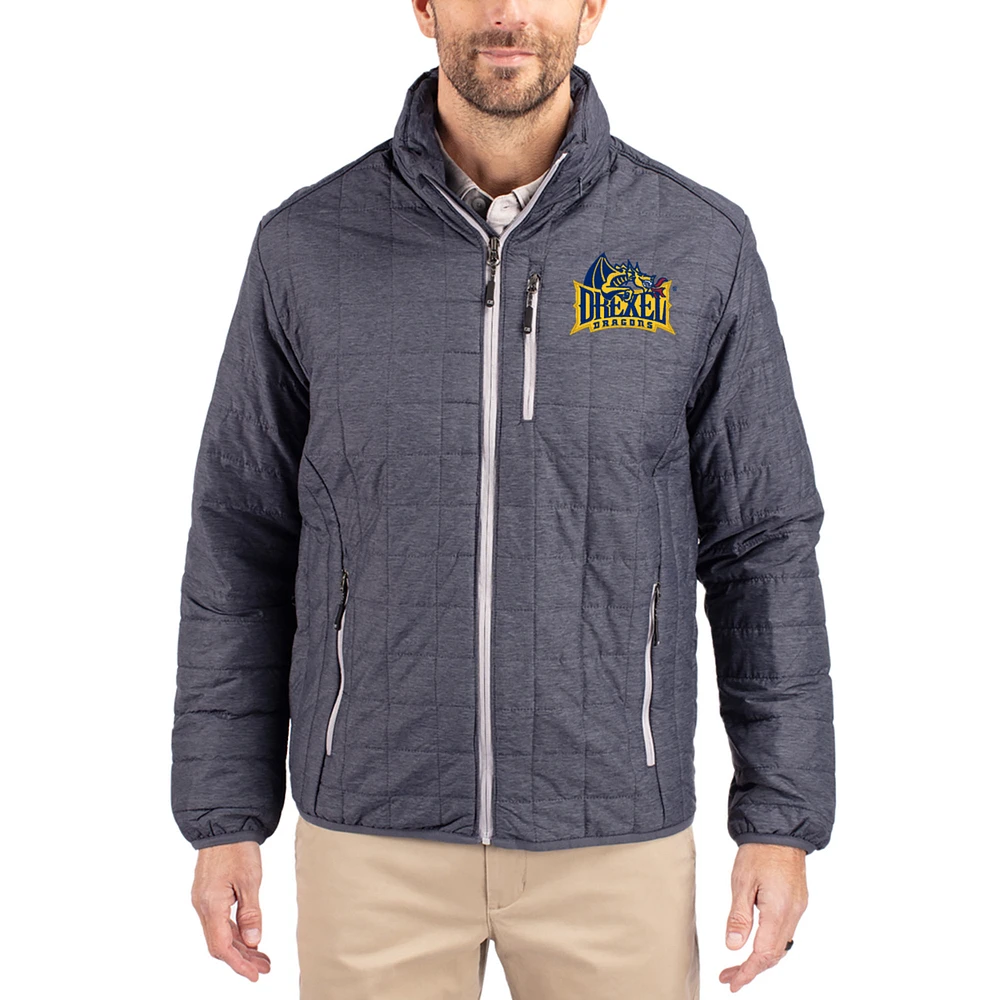 Men's Cutter & Buck Anthracite Drexel Dragons Rainier Eco Insulated PrimaLoft Full-Zip Puffer Jacket