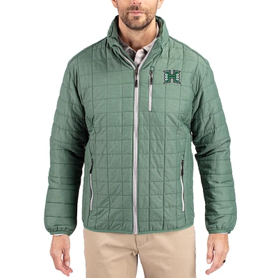Men's Cutter & Buck Hunter Green Hawaii Rainbow Warriors Rainier Eco Insulated PrimaLoft Full-Zip Puffer Jacket