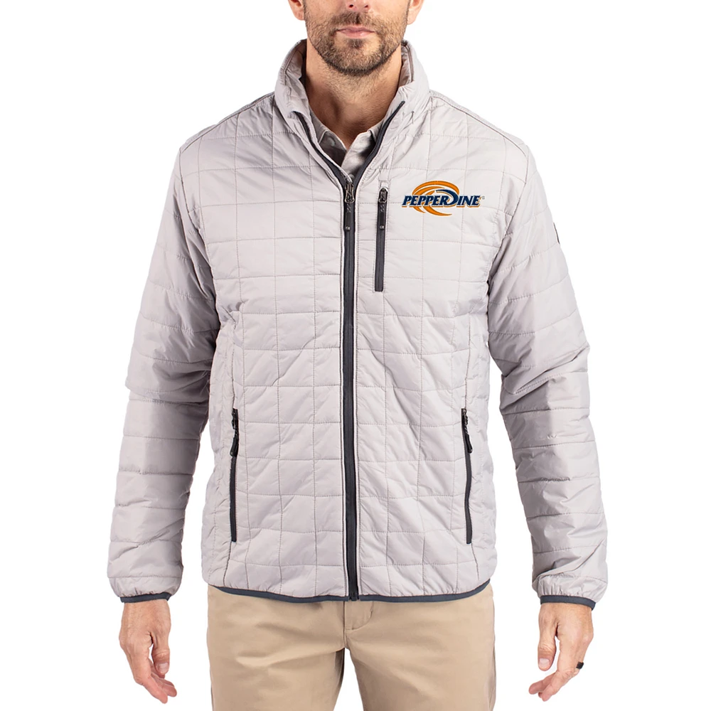Men's Cutter & Buck Gray Pepperdine Waves Rainier Eco Insulated PrimaLoft Full-Zip Puffer Jacket