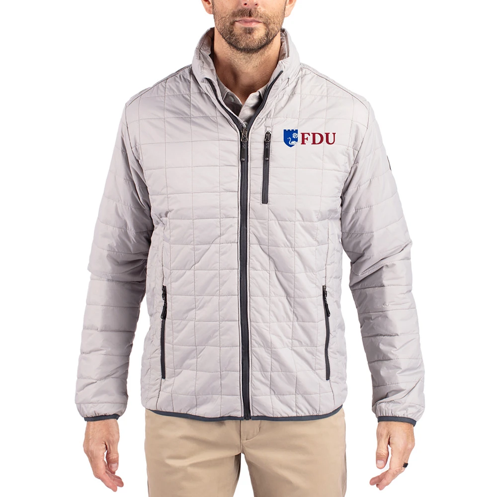 Men's Cutter & Buck Gray Fairleigh Dickinson Knights Rainier Eco Insulated PrimaLoft Full-Zip Puffer Jacket