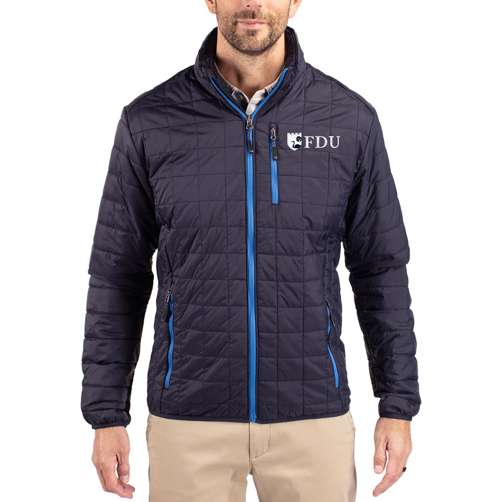Men's Cutter & Buck Navy Fairleigh Dickinson Knights Rainier Eco Insulated PrimaLoft Full-Zip Puffer Jacket