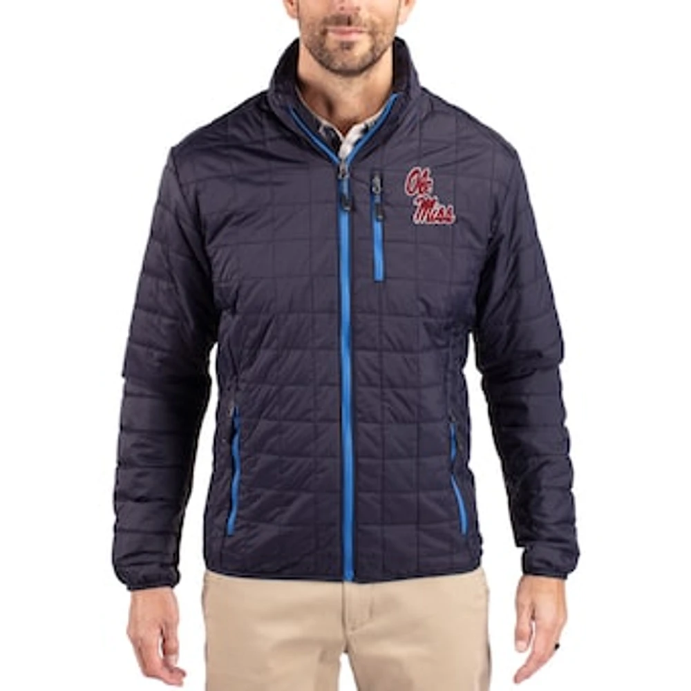 Men's Cutter & Buck Navy Ole Miss Rebels Rainier Eco Insulated PrimaLoft Full-Zip Puffer Jacket