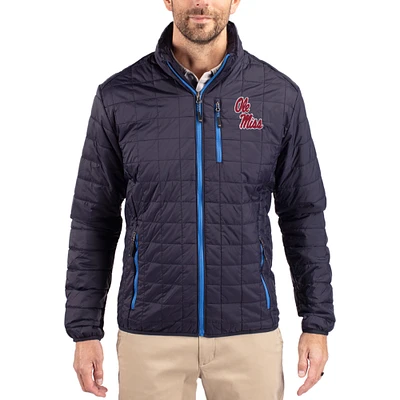 Men's Cutter & Buck Navy Ole Miss Rebels Rainier Eco Insulated PrimaLoft Full-Zip Puffer Jacket