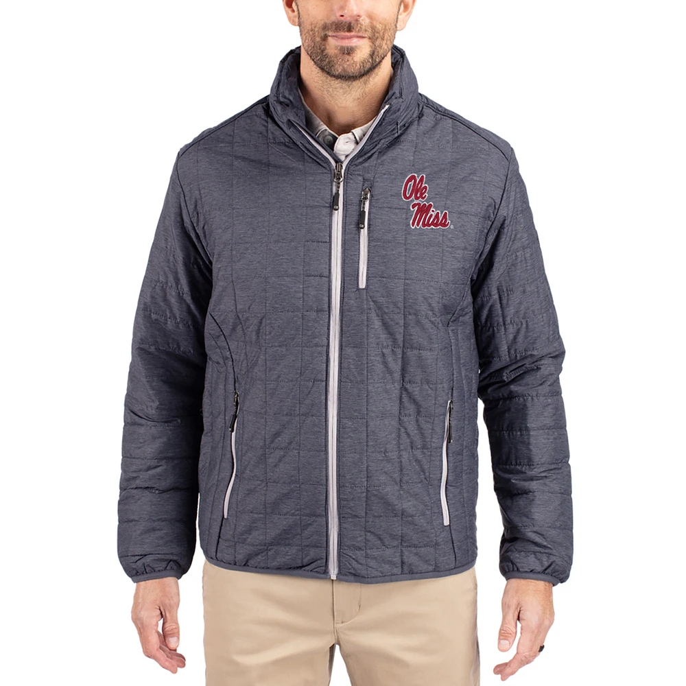 Men's Cutter & Buck Anthracite Ole Miss Rebels Rainier Eco Insulated PrimaLoft Full-Zip Puffer Jacket