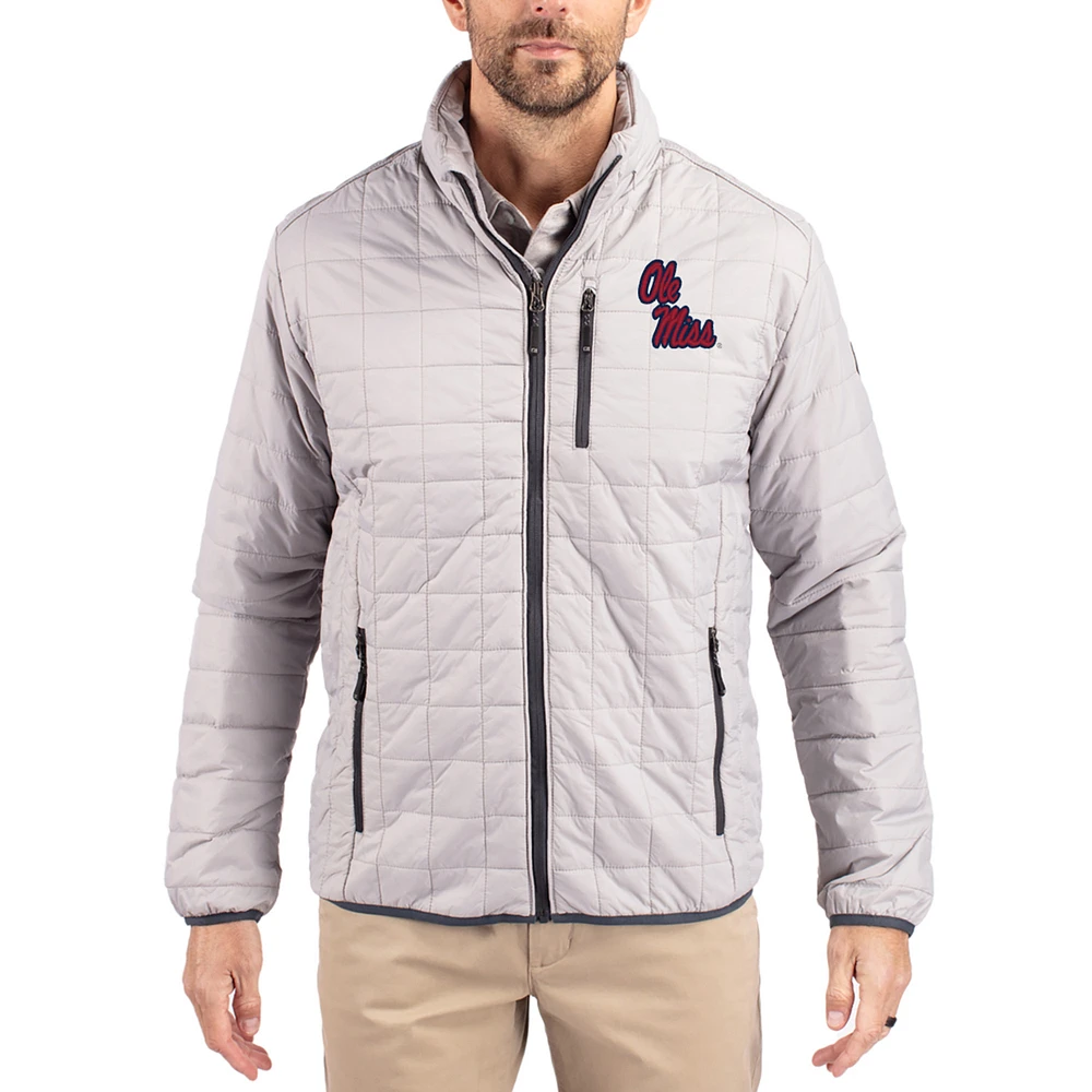 Men's Cutter & Buck Gray Ole Miss Rebels Rainier Eco Insulated PrimaLoft Full-Zip Puffer Jacket