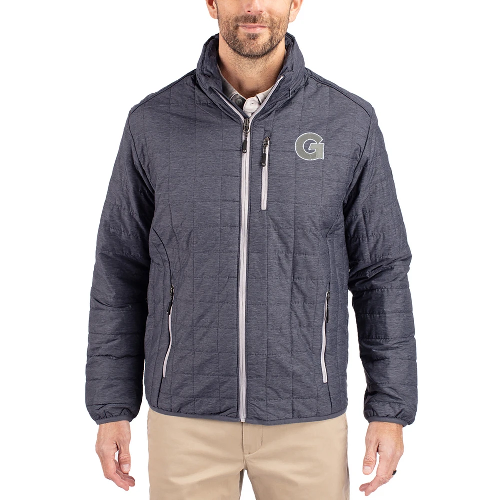 Men's Cutter & Buck Anthracite Georgetown Hoyas Rainier Eco Insulated PrimaLoft Full-Zip Puffer Jacket