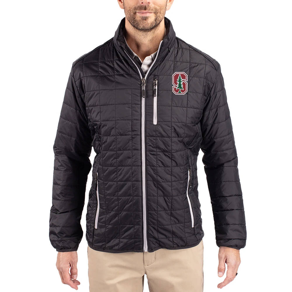 Men's Cutter & Buck Black Stanford Cardinal Rainier Eco Insulated PrimaLoft Full-Zip Puffer Jacket