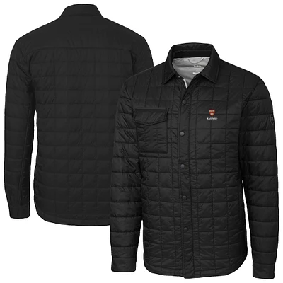 Men's Cutter & Buck Black Harvard Crimson Ranier Eco Insulated PrimaLoft Full-Snap Shacket