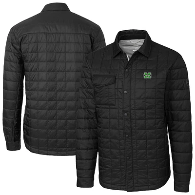 Men's Cutter & Buck Black Marshall Thundering Herd Ranier Eco Insulated PrimaLoft Full-Snap Shacket