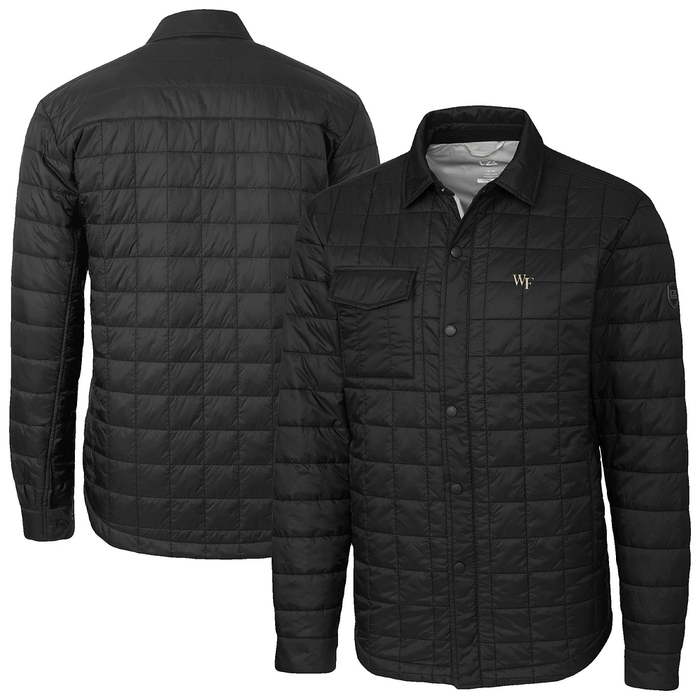 Men's Cutter & Buck Black Wake Forest Demon Deacons Ranier Eco Insulated PrimaLoft Full-Snap Shacket