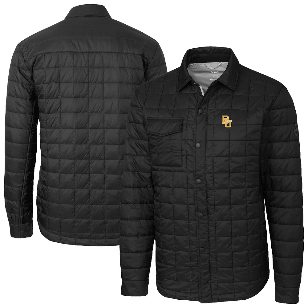 Men's Cutter & Buck Black Baylor Bears Ranier Eco Insulated PrimaLoft Full-Snap Shacket