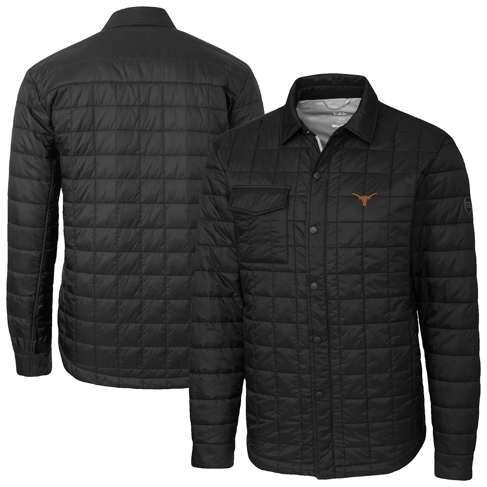 Men's Cutter & Buck Black Texas Longhorns Ranier Eco Insulated PrimaLoft Full-Snap Shacket