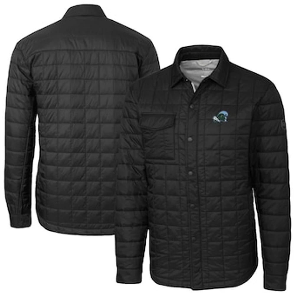 Men's Cutter & Buck Black Tulane Green Wave Ranier Eco Insulated PrimaLoft Full-Snap Shacket