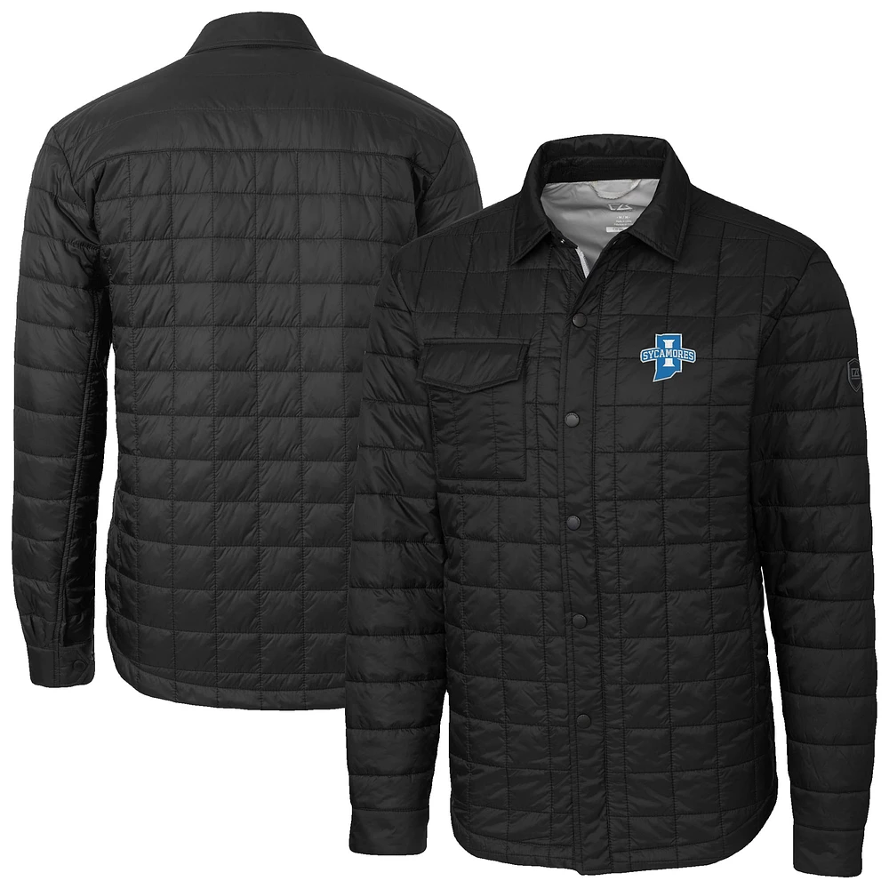 Men's Cutter & Buck Black Indiana State Sycamores Ranier Eco Insulated PrimaLoft Full-Snap Shacket