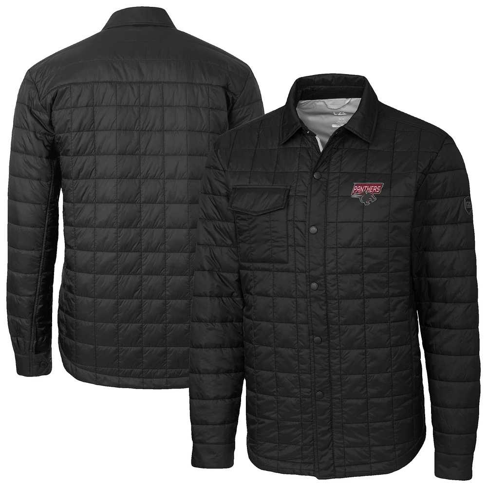 Men's Cutter & Buck Black Clark Atlanta University Panthers Ranier Eco Insulated PrimaLoft Full-Snap Shacket