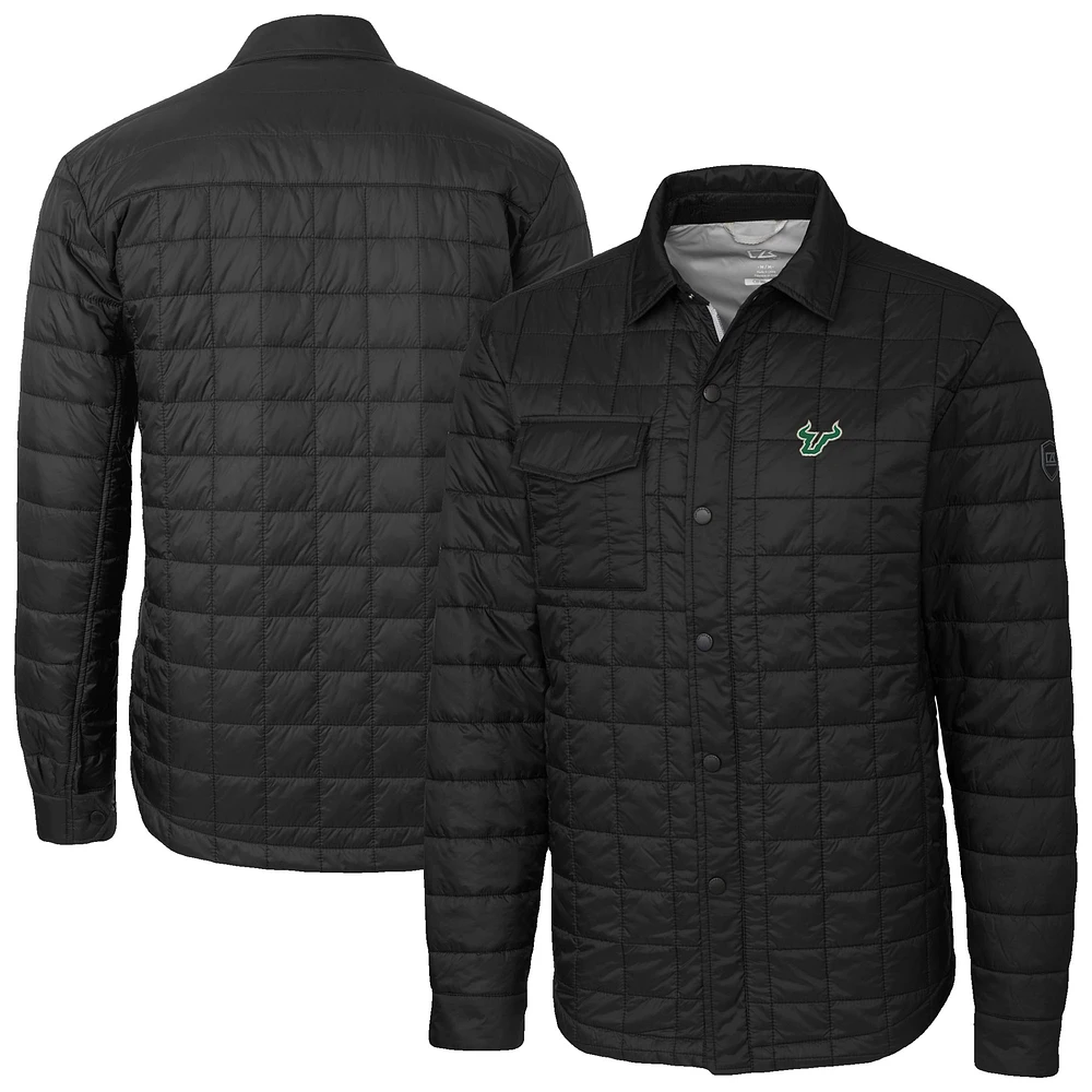 Men's Cutter & Buck Black South Florida Bulls Ranier Eco Insulated PrimaLoft Full-Snap Shacket
