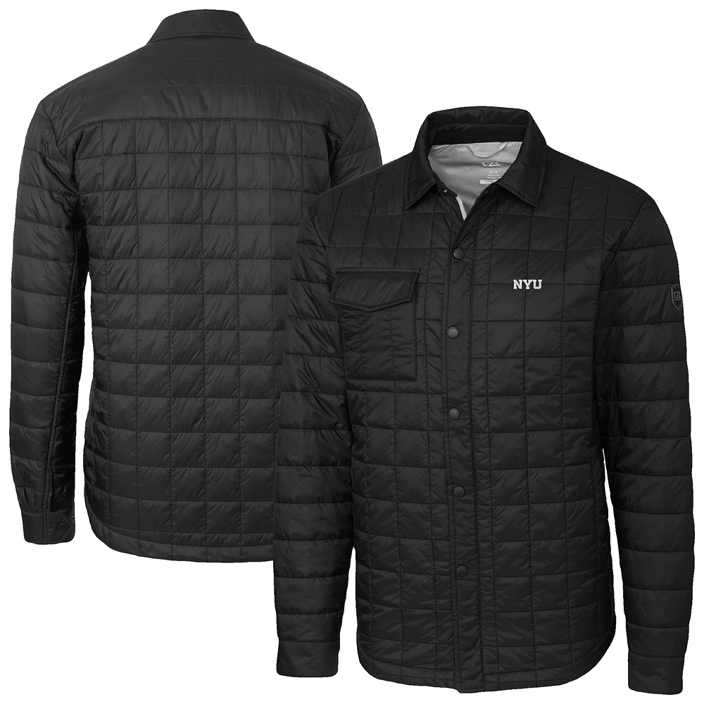 Men's Cutter & Buck Black NYU Violets Ranier Eco Insulated PrimaLoft Full-Snap Shacket