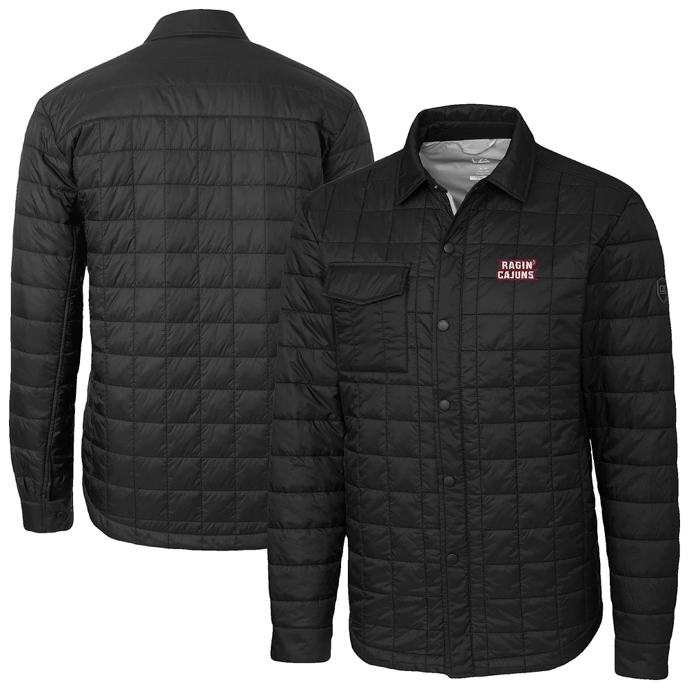 Men's Cutter & Buck Black Louisiana Ragin' Cajuns Ranier Eco Insulated PrimaLoft Full-Snap Shacket