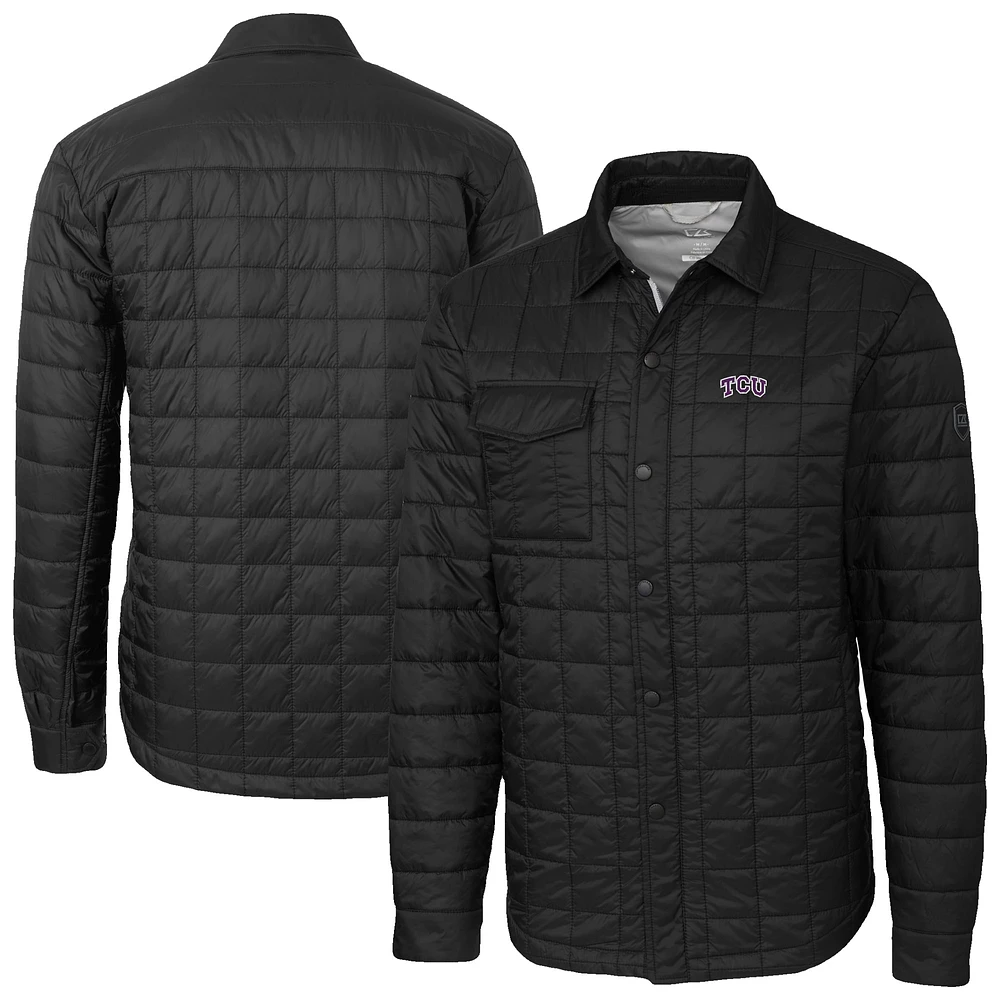 Men's Cutter & Buck Black TCU Horned Frogs Ranier Eco Insulated PrimaLoft Full-Snap Shacket