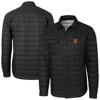 Men's Cutter & Buck Black Tuskegee Golden Tigers Ranier Eco Insulated PrimaLoft Full-Snap Shacket
