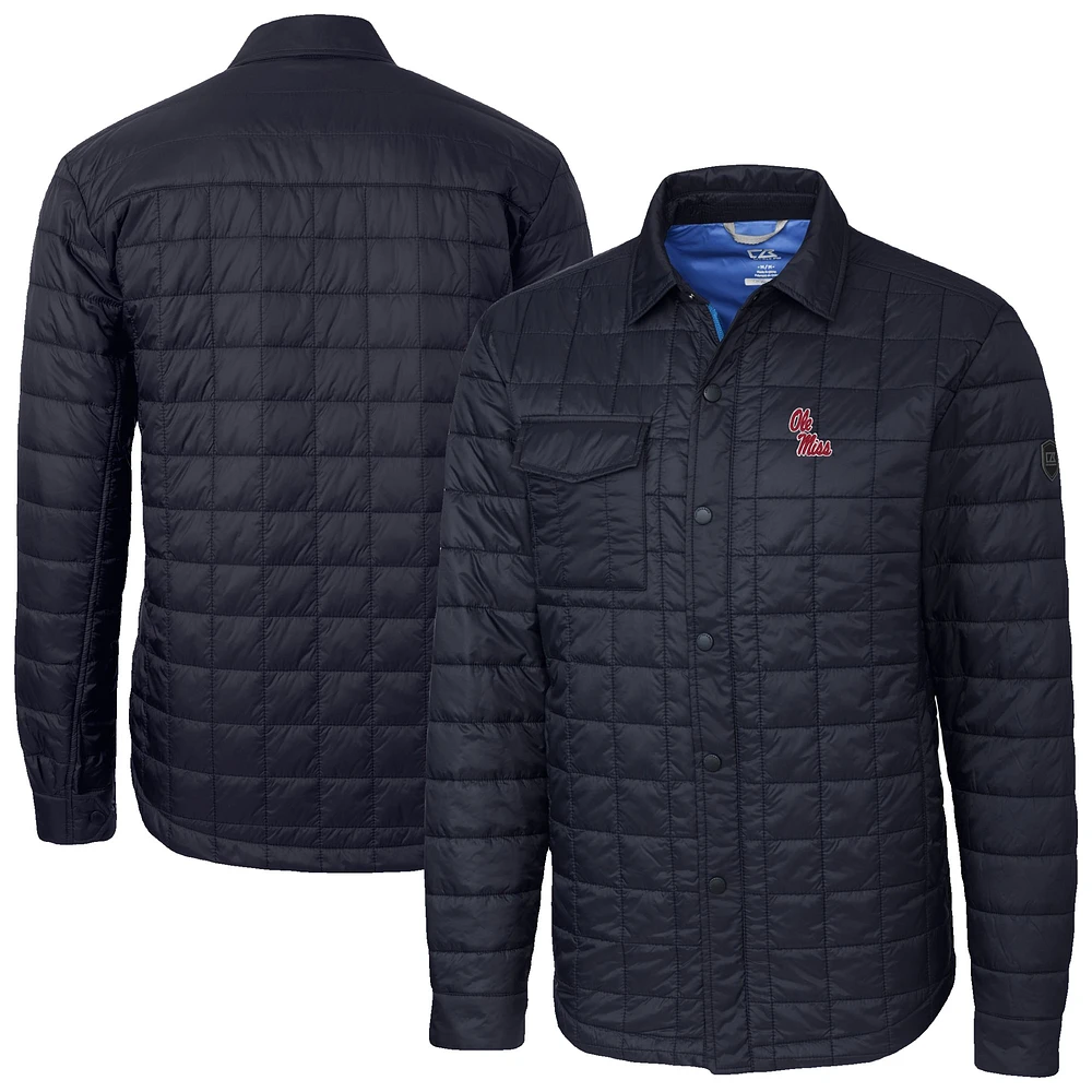 Men's Cutter & Buck Navy Ole Miss Rebels Ranier Eco Insulated PrimaLoft Full-Snap Shacket