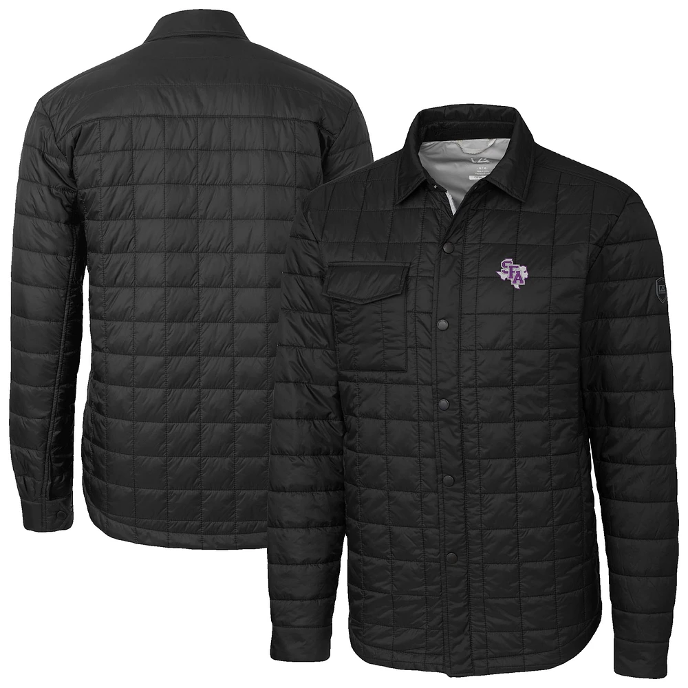 Men's Cutter & Buck Black Stephen F Austin Lumberjacks Ranier Eco Insulated PrimaLoft Full-Snap Shacket