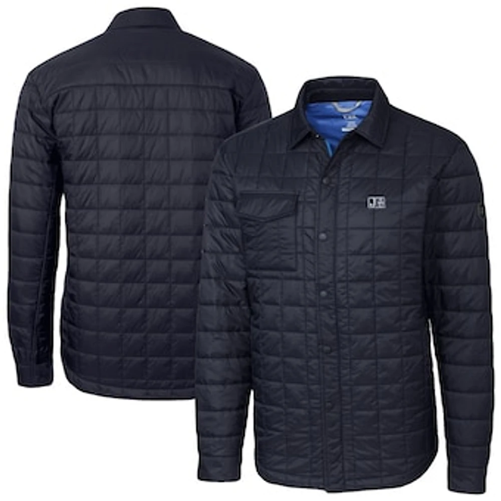 Men's Cutter & Buck Navy Jackson State Tigers Ranier Eco Insulated PrimaLoft Full-Snap Shacket