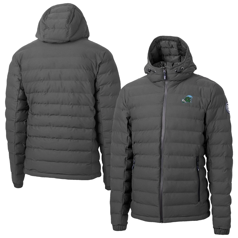 Men's Cutter & Buck Gray Tulane Green Wave Mission Ridge Eco Insulated Repreve Hooded Full-Zip Puffer Jacket
