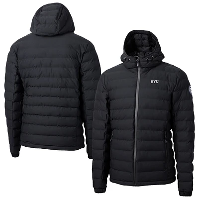 Men's Cutter & Buck Black NYU Violets Mission Ridge Eco Insulated Repreve Hooded Full-Zip Puffer Jacket