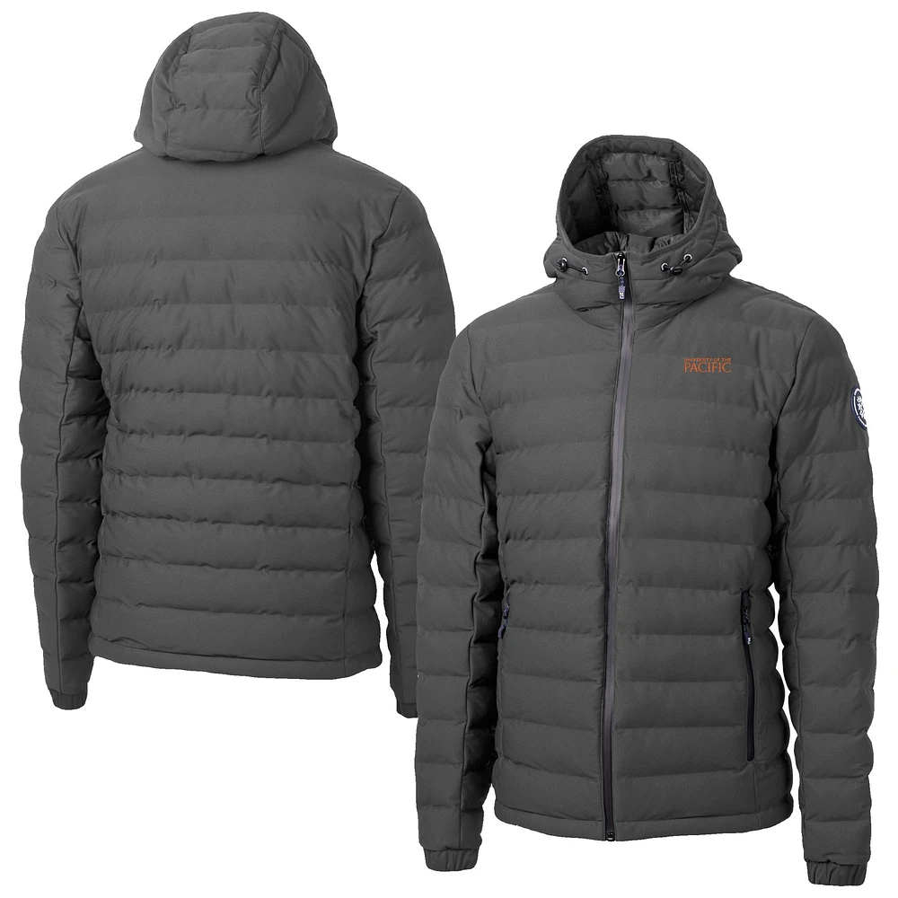Men's Cutter & Buck Gray Pacific Tigers Mission Ridge Eco Insulated Repreve Hooded Full-Zip Puffer Jacket