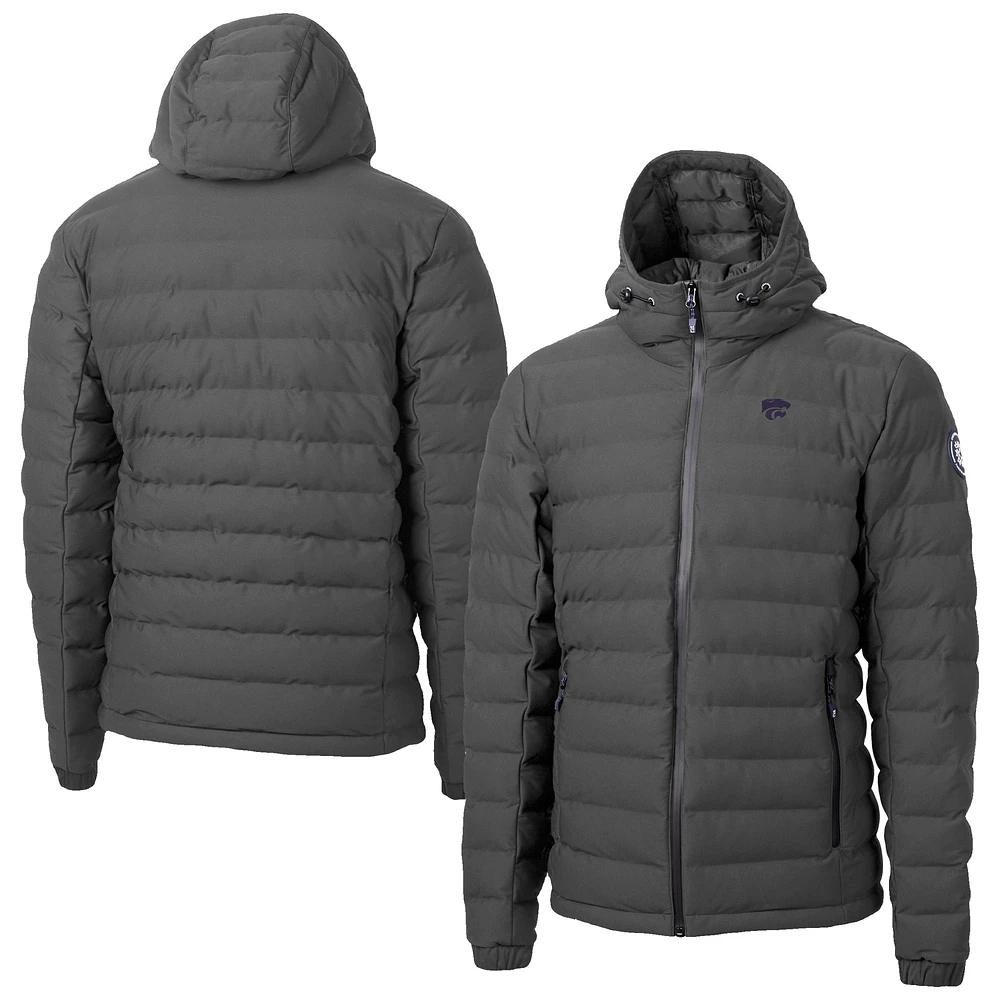 Men's Cutter & Buck Gray Kansas State Wildcats Mission Ridge Eco Insulated Repreve Hooded Full-Zip Puffer Jacket