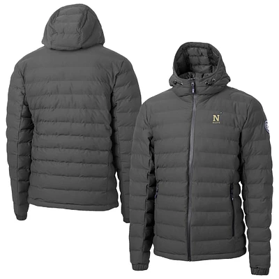 Men's Cutter & Buck Gray Navy Midshipmen Mission Ridge Eco Insulated Repreve Hooded Full-Zip Puffer Jacket