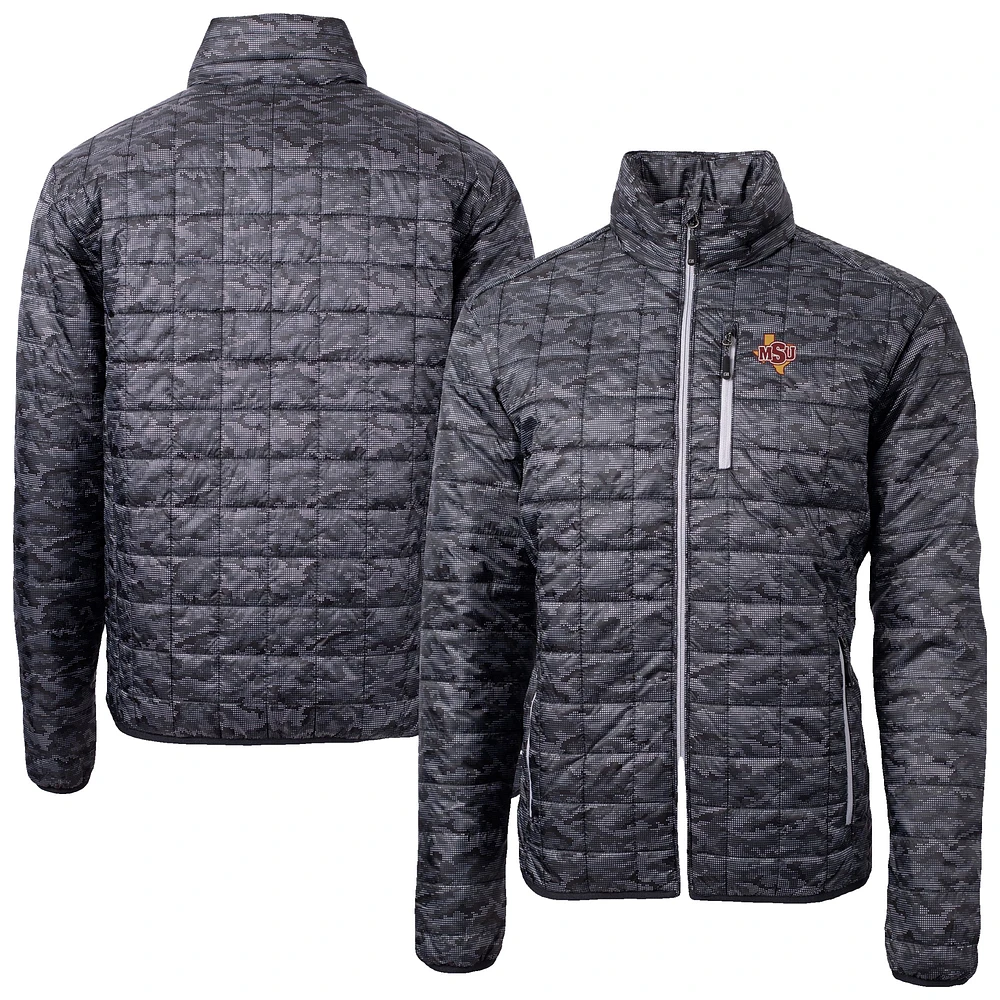 Men's Cutter & Buck Black Midwestern State Mustangs Rainier Eco Insulated Camo PrimaLoft Full-Zip Puffer Jacket