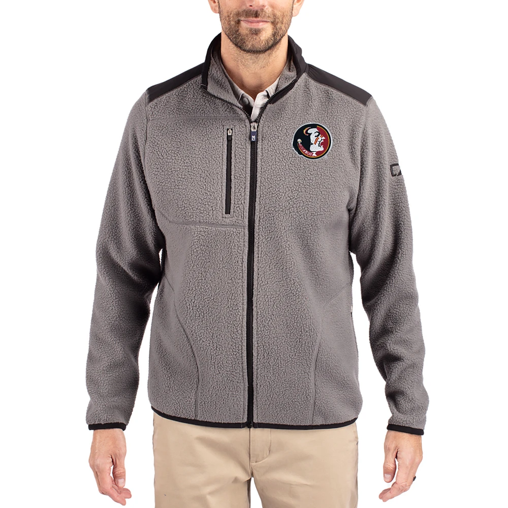 Men's Cutter & Buck Gray Florida State Seminoles Cascade Eco Fleece Full-Zip Jacket