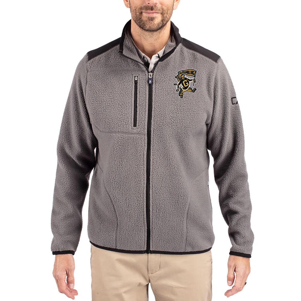 Men's Cutter & Buck Gray Grambling Tigers Cascade Eco Fleece Full-Zip Jacket