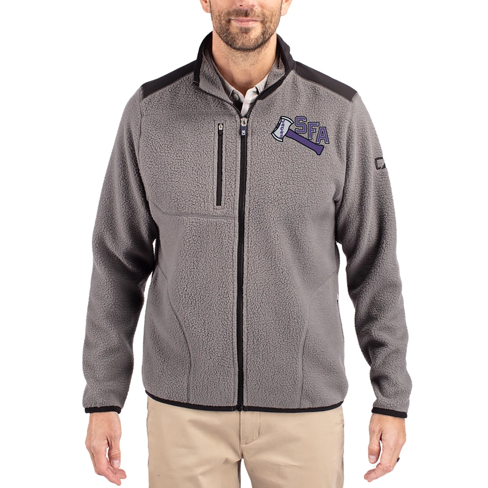 Men's Cutter & Buck Gray Stephen F Austin Lumberjacks Cascade Eco Fleece Full-Zip Jacket