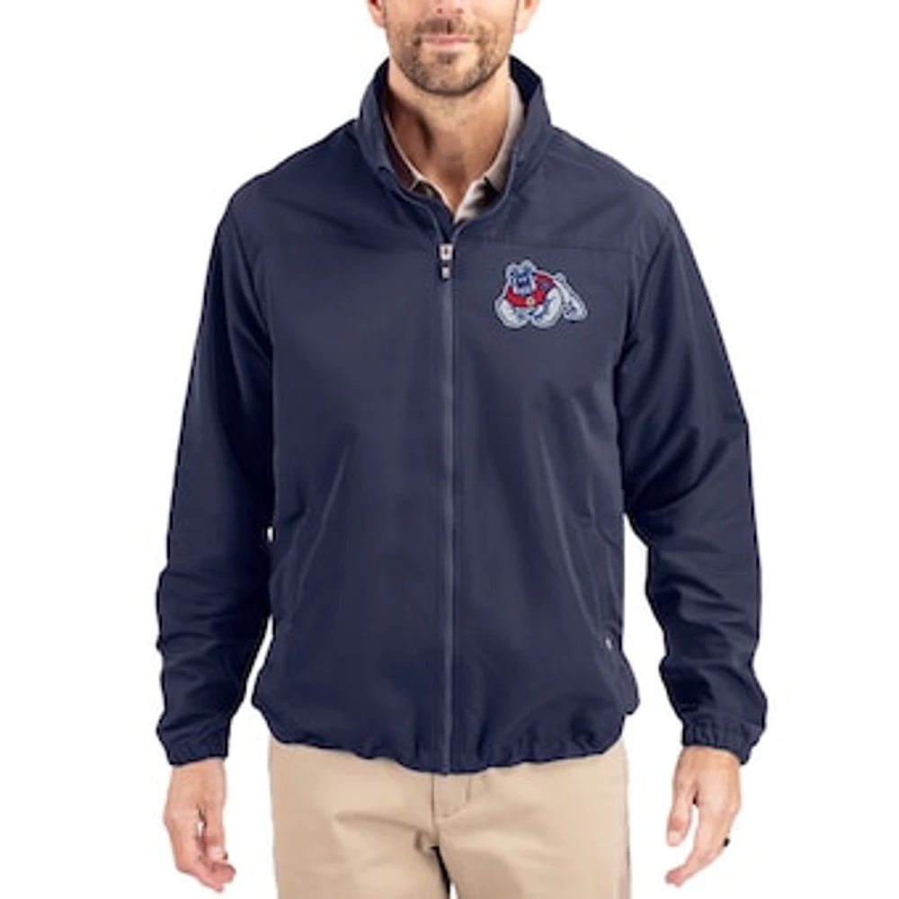 Men's Cutter & Buck Navy Fresno State Bulldogs Charter Eco Recycled Full-Zip Jacket